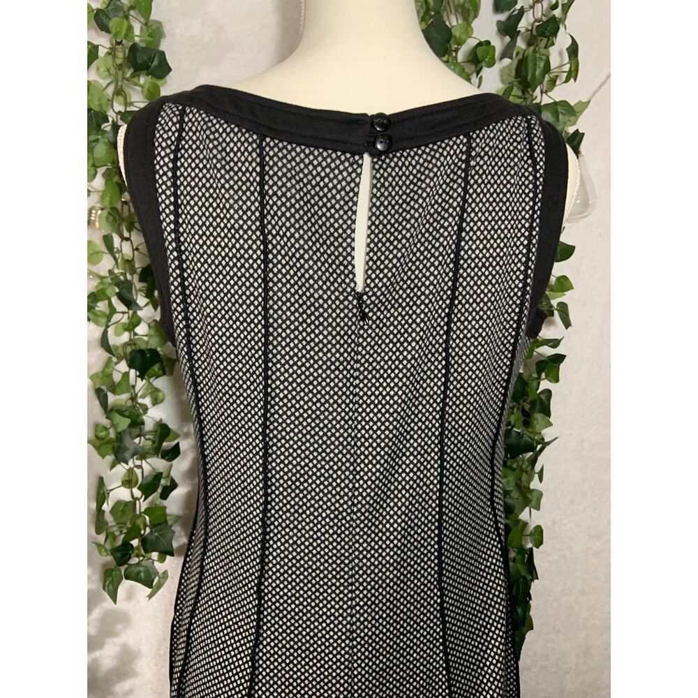 Vintage 90's Sandra Darren Black White Knit Fit & Flare Sleeveless Midi Dress 10 - Picture 4 of 12